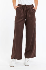 Perry Drawcord Linen Pant Choc