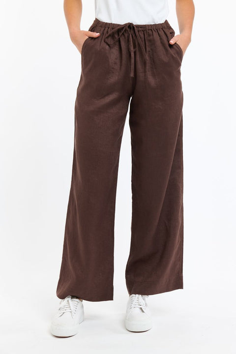 Perry Drawcord Linen Pant Choc