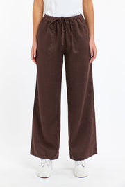 Perry Drawcord Linen Pant Choc