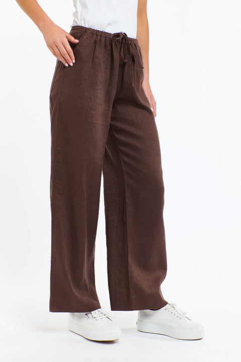 Perry Drawcord Linen Pant Choc