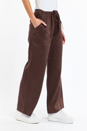Perry Drawcord Linen Pant Choc