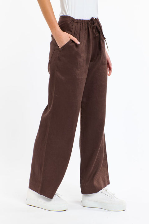 Perry Drawcord Linen Pant Choc