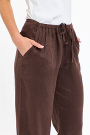 Perry Drawcord Linen Pant Choc