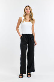 Perry Drawcord Linen Pant Black