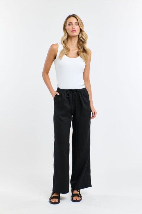 Perry Drawcord Linen Pant Black