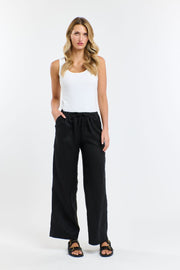 Perry Drawcord Linen Pant Black
