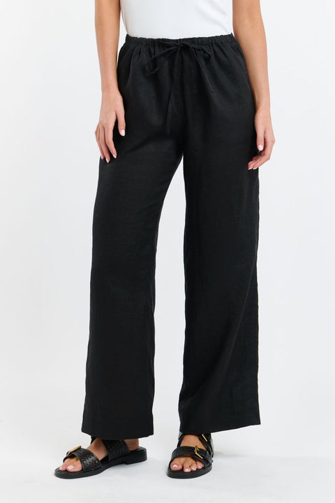 Perry Drawcord Linen Pant Black