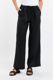 Perry Drawcord Linen Pant Black