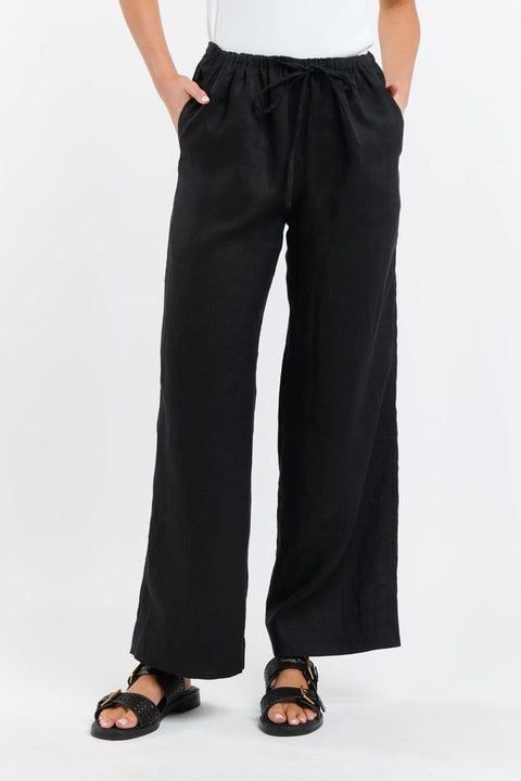 Perry Drawcord Linen Pant Black