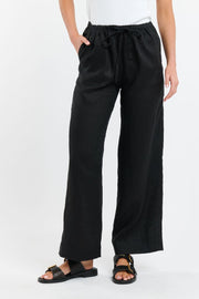 Perry Drawcord Linen Pant Black