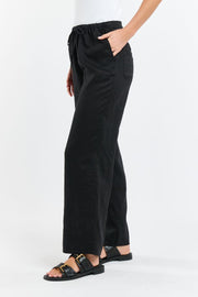 Perry Drawcord Linen Pant Black