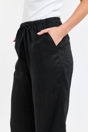 Perry Drawcord Linen Pant Black