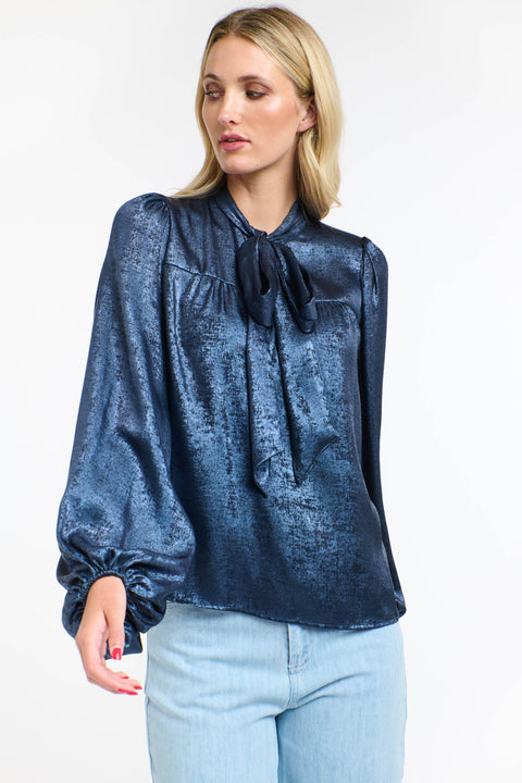 Pussy Bow Top Midnight
