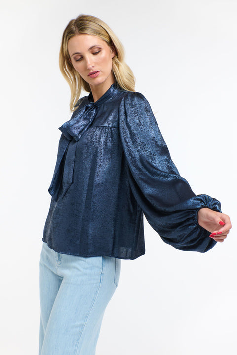 Pussy Bow Top Midnight