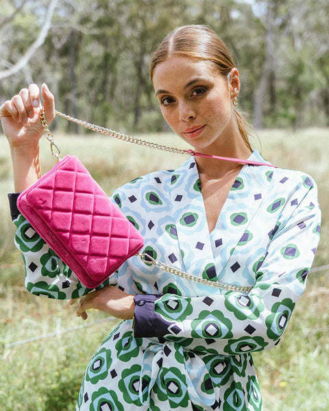 Sarah Crossbody Bag - Hot Pink Suede