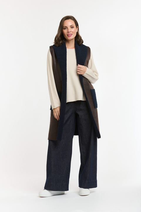 Shearling Longline Vest Chocolate