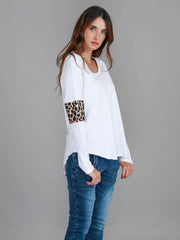 Shirley Leopard Trim Cotton Long Sleeve Tee