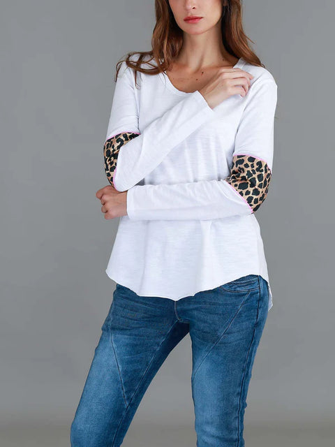 Shirley Leopard Trim Cotton Long Sleeve Tee
