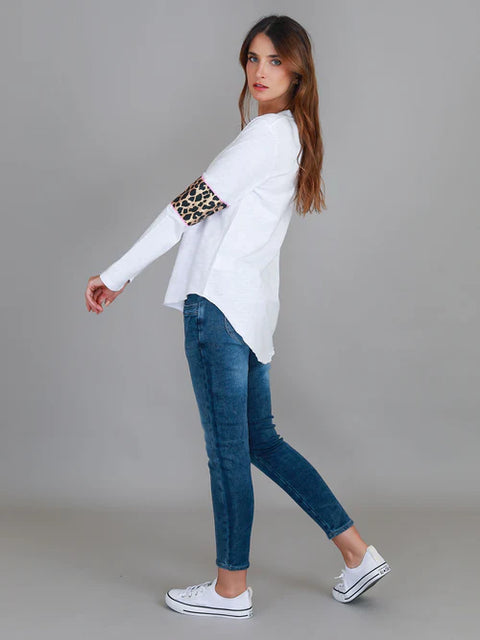 Shirley Leopard Trim Cotton Long Sleeve Tee