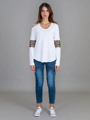 Shirley Leopard Trim Cotton Long Sleeve Tee