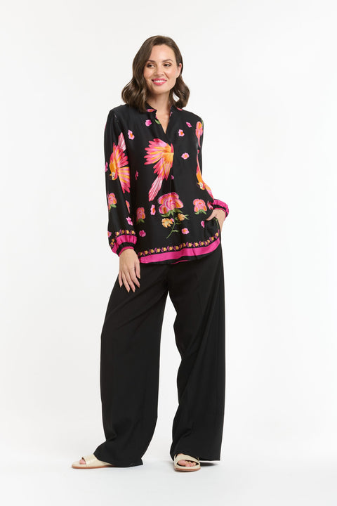 Parrot Blouse Black/Pink
