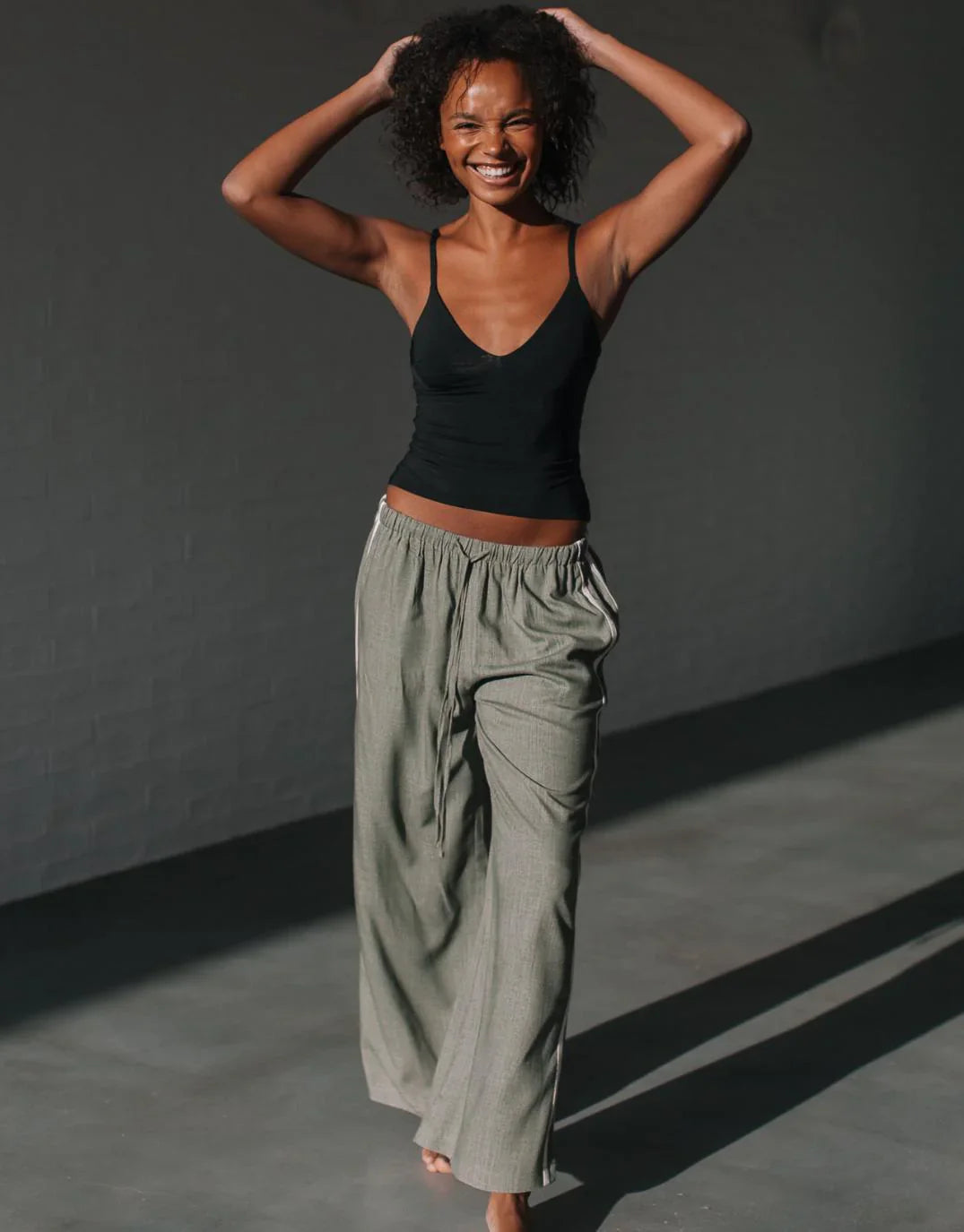 Side Stripe Pant Khaki | Grace & Co | Chich Boutique