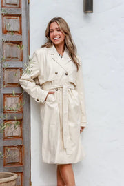 Vegan Leather Trench Coat Ecru