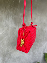 Victoria Woven Leather Bag Red