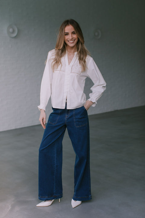 Wiskey Bar Broderie Blouse White