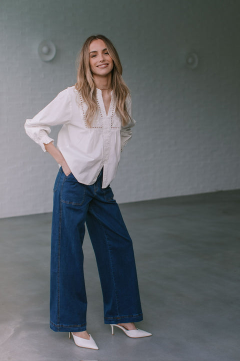 Wiskey Bar Broderie Blouse White