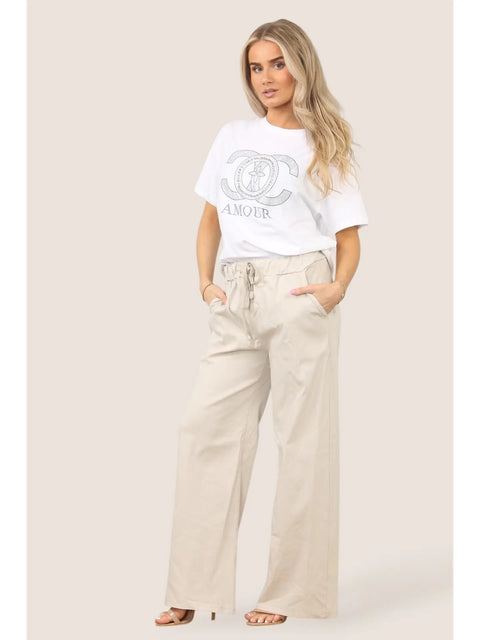 Wide Leg Joggers Beige