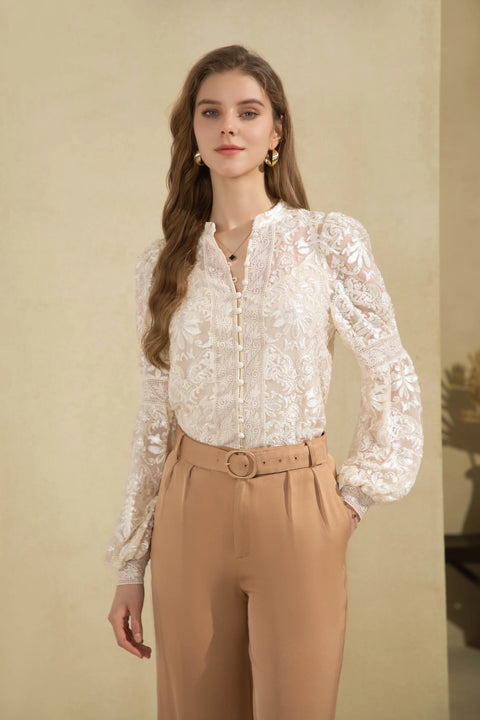 Yvette Lace Blouse Champagne