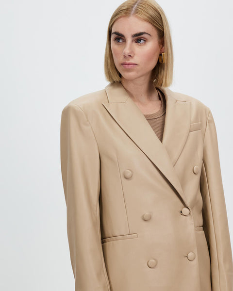 Tommy Faux Leather Blazer Sand