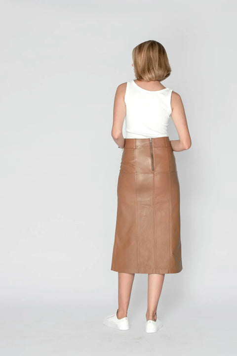 Bronte Leather Skirt Caramel