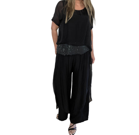 Calabria Sequin Silk Top Black