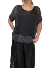 Calabria Sequin Silk Top Black