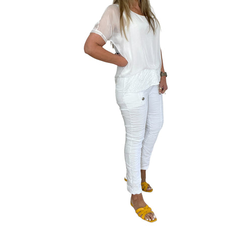 Calabria Sequin Silk Top White