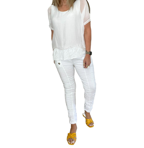 Calabria Sequin Silk Top White