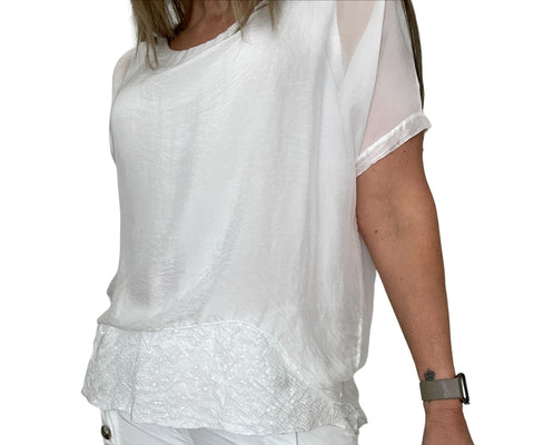 Calabria Sequin Silk Top White