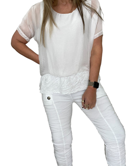 Calabria Sequin Silk Top White