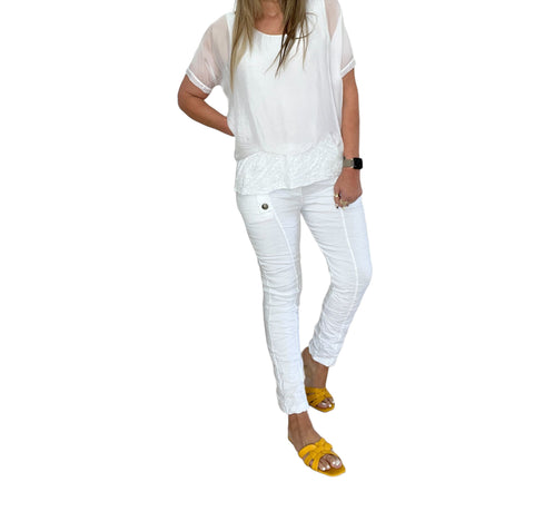 Calabria Sequin Silk Top White