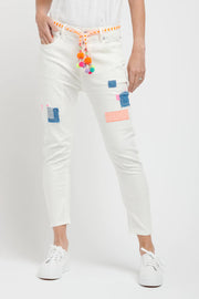 Fluro Patch Jean White