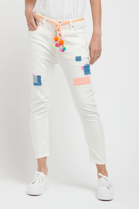 Fluro Patch Jean White