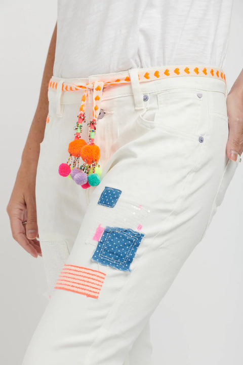 Fluro Patch Jean White