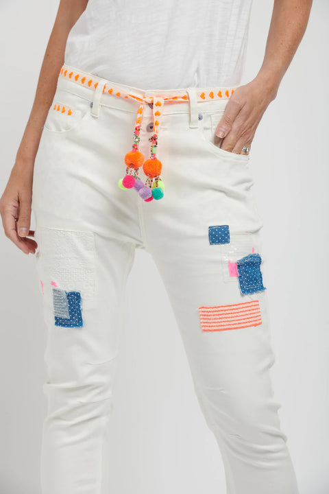 Fluro Patch Jean White