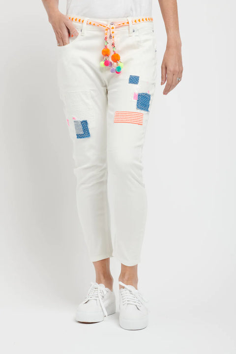 Fluro Patch Jean White