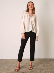 Irena V Neck Top Blouse Natural