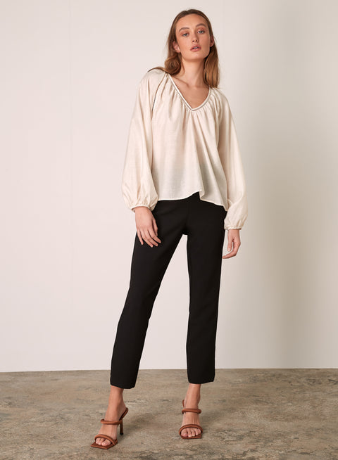 Irena V Neck Top Blouse Natural