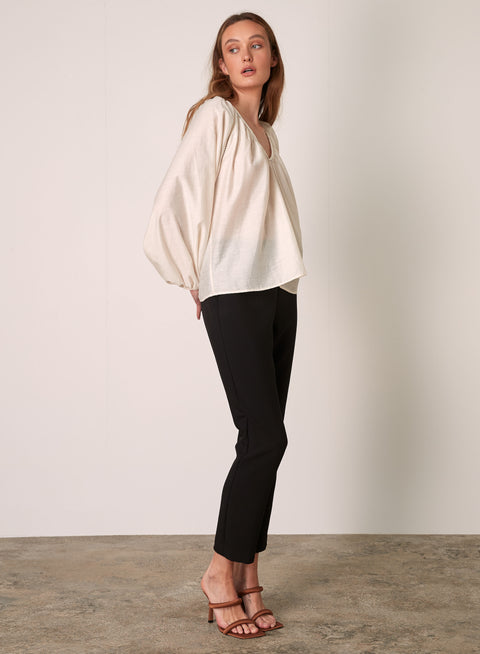 Irena V Neck Top Blouse Natural