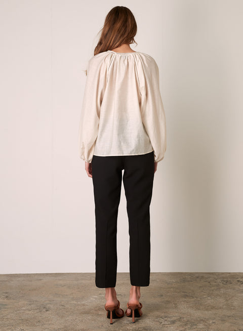 Irena V Neck Top Blouse Natural